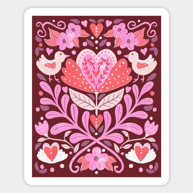 Folk Floral Heart Design Magnet by Annelie